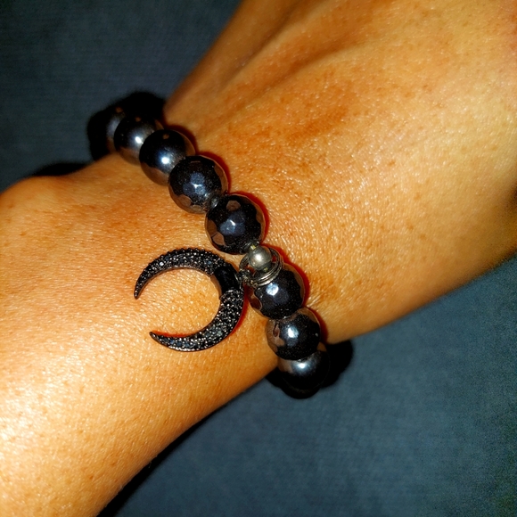 Hematite For Grounding & Manifesting, Crescent Moon Crystal Bracelet - Picture 1 of 4